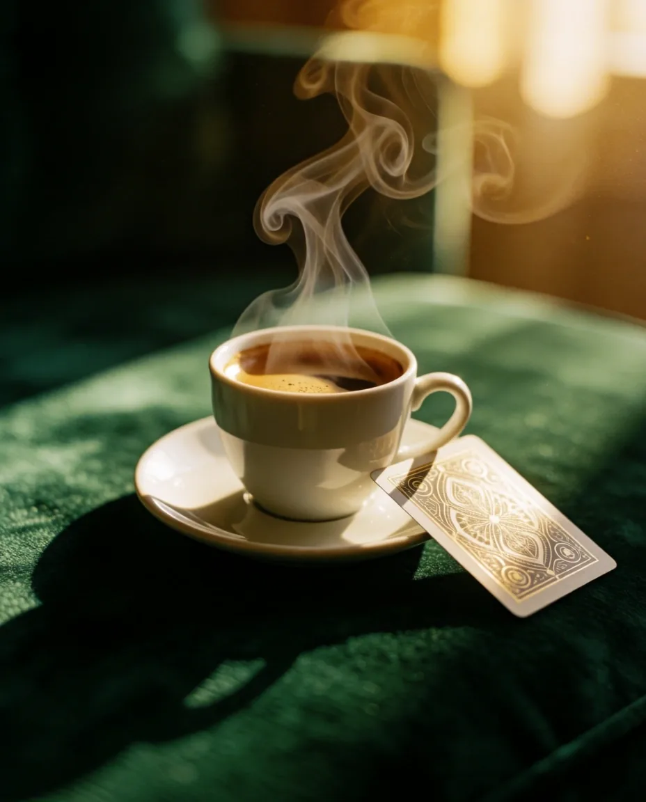Détail d'un café de spécialité et d'une carte à jouer